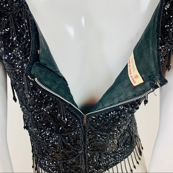 Vintage Black Beaded Sequins 100% Wool Evening - Picture 5 of 8